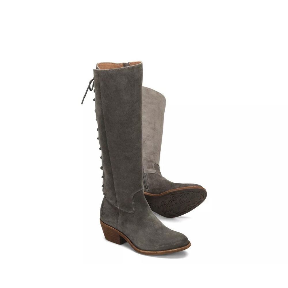 Sofft Charnel Block Heel Knee High Boots Smoke Suede Leather 6.5 All Weather